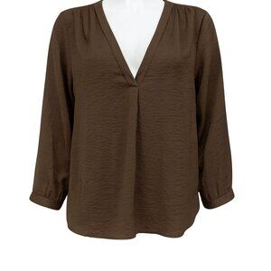 Vince Camuto Elegant Brown V-Neck Blouse Versatile Style & Comfort, Women’s L